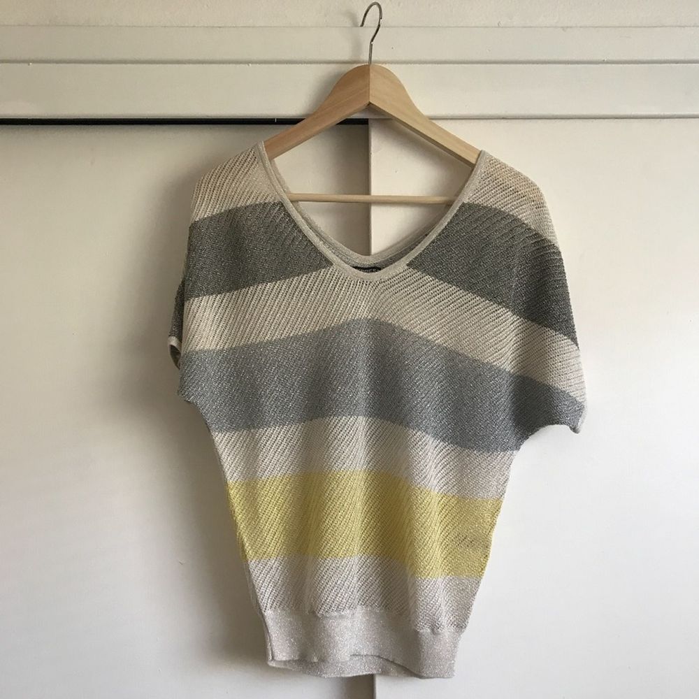 Express Striped Metallic Short Sleeve Swea…